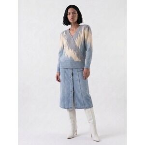 VTG 90s Larisa Knit Sweater Womens Wrap Blue Silver White Icicle Lambswool Sz XL